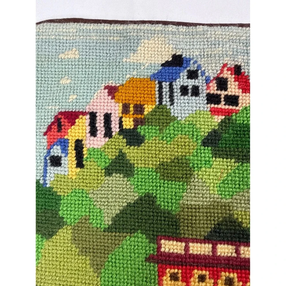 Vintage Handmade Needlepoint Pittsburgh Duquesne Incline Hillside Houses Art